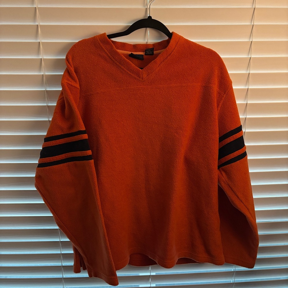 Sonoma Orange V-Neck Sweater with Black Stripes